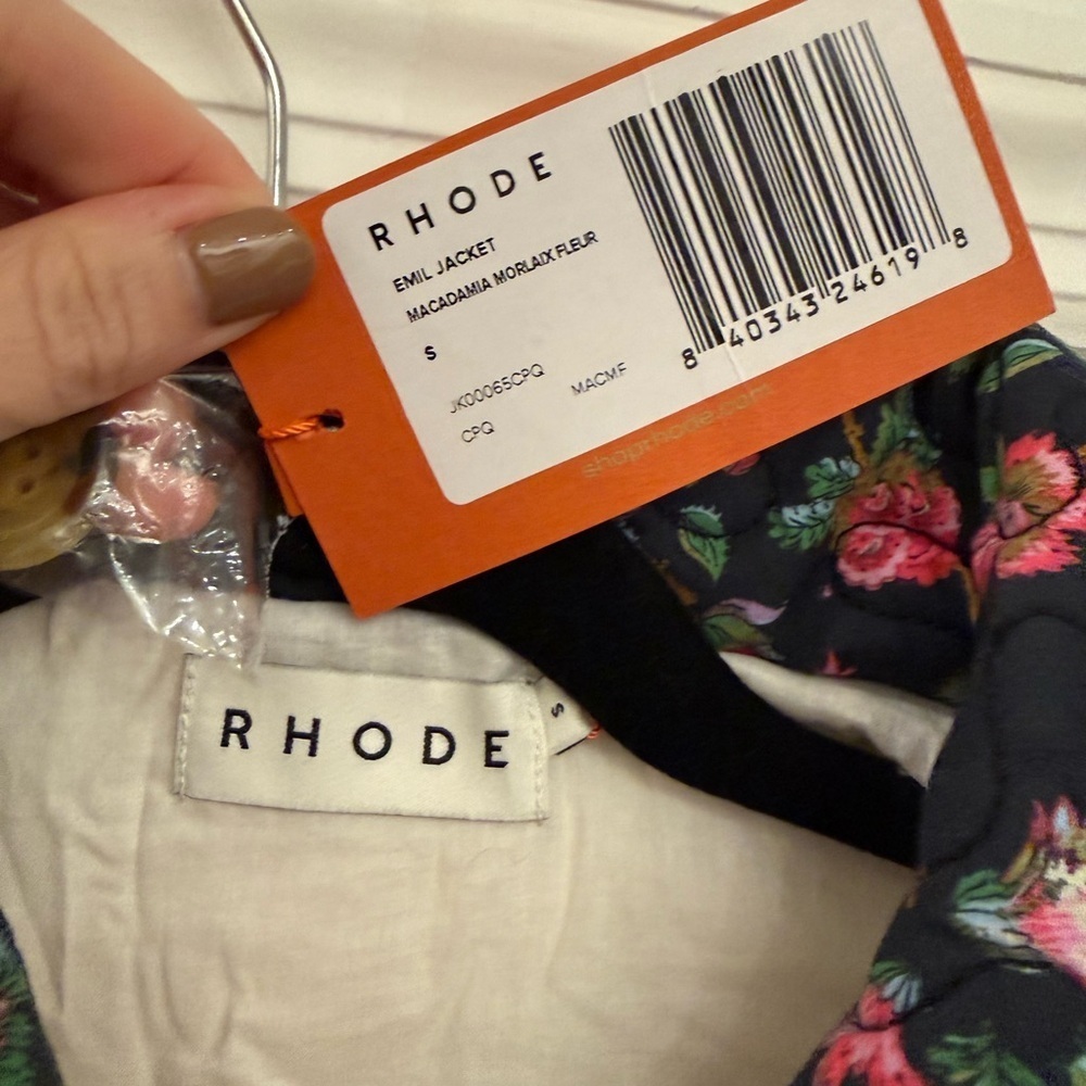 NWT Rhode Emil Jacket Quilted Black Pink Floral Button Coat Small - Picture 10 of 11